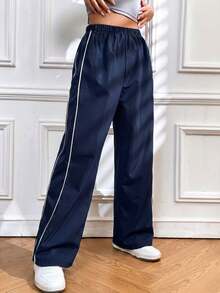 1 pieza Pantalones de pierna recta simples, casuales y versátiles para niña preadolescente, para ejercicio, exterior, primavera, verano, otoño, invierno, regreso a la escuela - Azul Marino - Ver 2