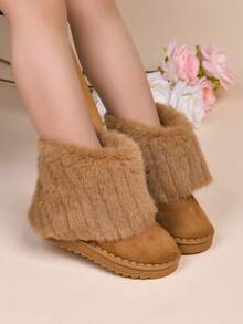 Girls' Faux Fur Ankle Snow Boots, Warm Lining Non-Slip Thick Sole Winter Ankle Boots, Children's Casual Cold-Proof Shoes - Brown - View 6