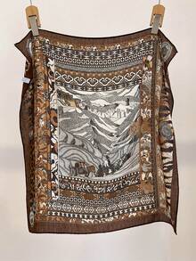 1pc 68*68cm Retro Leopard Tiger Stripe Border Landscape Linen Scarf, Thin Multi-Purpose Scarf For All Seasons, Daily Outing & Party - Multicolor - View 14