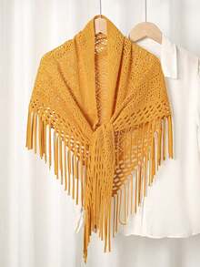 1pc Minimalist Solid Color Hollow Rhombus Pattern Triangle Scarf, Women Triangular Shawl Wrap Air Conditioned Room Decor Scarf - Multicolor - View 31