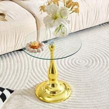 Round Glass Side Table, Modern And Elegant Coffee Table With Tempered Glass Top And Stable Base, Compact Side Table For Living Room And Bedroom (Table Only) - 金色 - 查看 3