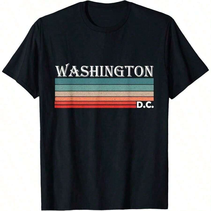 Free Shipping, Gifts For Mom, Washington D.C. Retro T-Shirts As Souvenirs, Vintage Women's Clothing, Local Warehouse Items, Women's Clothing - 黑色 24 - 查看 1