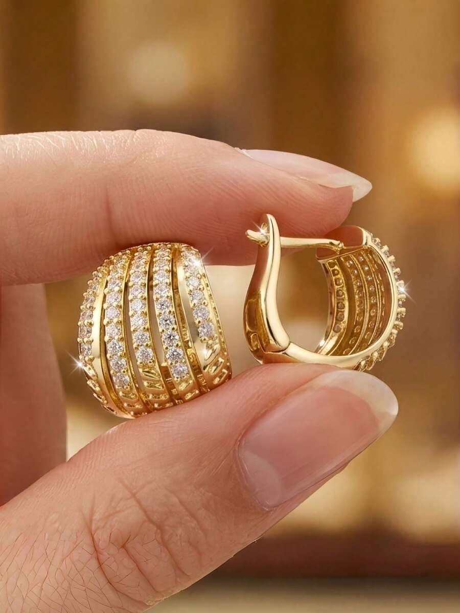 Women's Gold Cross Earrings, Elegant And Luxurious With Cubic Zirconia, Ideal For Daily Use, Parties, Weddings, Anniversary Gifts, Modern And Versatile. - 鏤空設計的耳環 - 查看 1