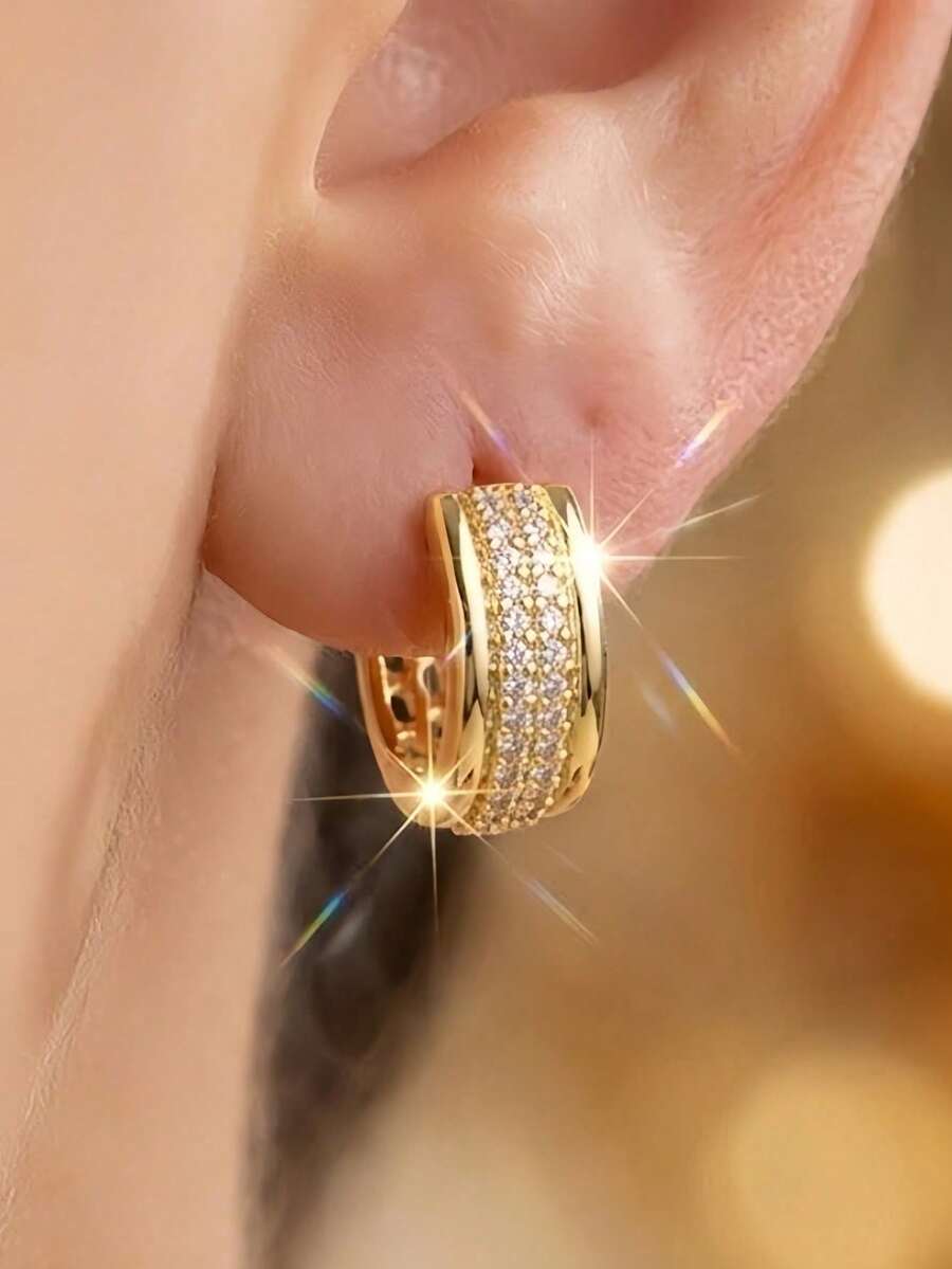 Women's Gold Cross Earrings, Elegant And Luxurious With Cubic Zirconia, Ideal For Daily Use, Parties, Weddings, Anniversary Gifts, Modern And Versatile. - 空心圓形耳環 - 查看 1