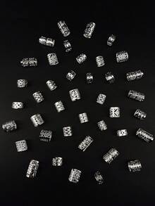 40pcs Hair Jewelry For Braids, Multi Style Hair Cuffs Adjustable Metal Silver Braids Ringss Hair Braids Decorations For Women - Silver - View 2