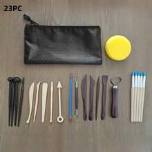 23Pcs Clay Sculpting Tools Set 5 Silicone Tips Sponge Rectangle Pouch For Pottery Carving DIY - Multicolor - View 7