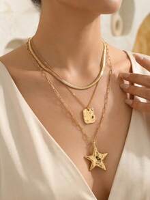 Juego de piezas de collar con cadena en tono dorado, colgante vintage en forma de gota de agua, joyeríde moda adecuada para uso diario, citas, fiestas, festivales deúsica. - Oro 5 - Ver 5