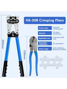Kit de Herramientas para Prensar Cables de Batería HX-50B 6-50mm² 10-1AWG Ahorro de Mano de Obra Alicates de Corte de Cable con 60 Terminales y Estuche de Almacenamiento - Azul - Ver 7
