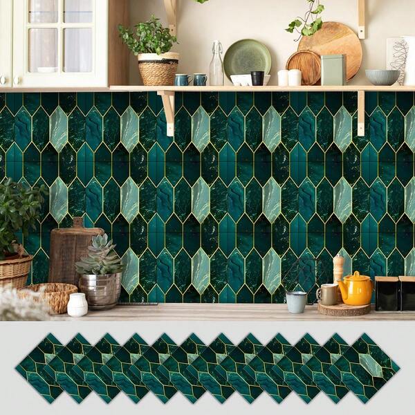 10pcs Shiny Self-Adhesive Tile Stickers, Kitchen Oil-Proof & Waterproof Bathroom Wallpaper, Stove Stickers, Luxury Wall Decals