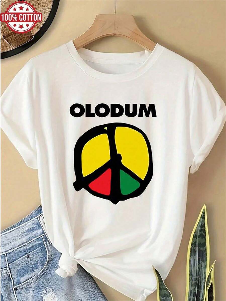 1 Camiseta de Mujer% Algodón con Estampado del Símbolo de la Paz Olodum, para Uso Diario, Regalo Perfecto para Fiestas o Cumpleaños. - Blanco - Ver 1