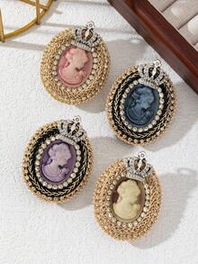 1pc Elegant Floral Fabric Handmade Embossed Portrait Rhinestone Studded Academic Style Brooch Pin, Luxury Jewelry Brooch Suitable For Daily Wear, Gift For Dates - Fashion - View 17