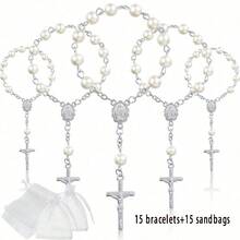 15pcs/Set Naming Ceremony Set: Faux Crystal Cross Bracelet, Suitable For Birthday Party, Commemorative Gift, Naming Ceremony, Wedding Party, Women's Naming Ceremony, Birthday Party Gift, Wedding Party Gift, Pre-Wedding Party Gift, Anniversary Party Gift, Suitable For Mother, Couple, Best Friend Daily Wear, Mother's Day Gift - A - View 18