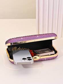 Ombre Shine Rhinestone Hard Shell Evening Bag, Suitable For Weddings, Proms, Banquets, Cocktail Parties And Holiday Celebrations, Elegant Party - Purple - View 4