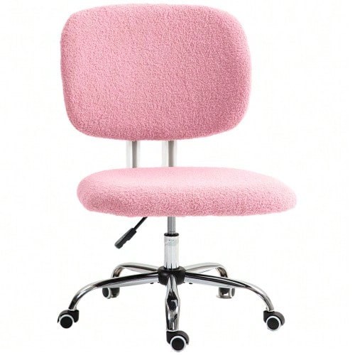 Ergonomic, Height-Adjustable, Swivel Office Chair Without Armrests, In Pink Velvet, For Home Office And Gaming. - 粉色 - 查看 1