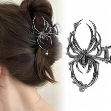 Pinza para el pelo personalizada  para mujer, diseño de garra de araña con calavera de Metal de aleación de perlas de imitación y diamantes de imitación para uso diario - Negro - Ver 2