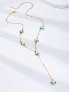 Set Perhiasan Wanita Motif Daun Semanggi Enamel Antik, Kalung, Gelang, Cincin, dan Anting-anting Mutiara Imitasi Berlapis Emas, 5 Buah Aksesori Serasi - MultiWarna - View 5