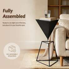COZAYH Modern Geometric End Table With Wooden Top And Metal Base, Unique Pyramid Side Table Plant Stand For Office, Living Room, Bedroom, Triangle, Black, Natural, Dark Blue, Green, 13.39" D X 15.55" W X 20.08" H - Black - View 5