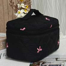Bolsa de maquillaje con lazo bordado, conveniente y acolchada de gran capacidad, suministros escolares de moda minimalista - grande - Ver 2