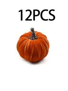 12pcs Artificial Velvet Foam Pumpkin Decor, Autumn Home Farmhouse Harvest Thanksgiving Decoration - Multicolor - View 9