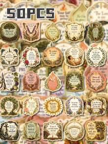 50/100pcs Vintage Victorian Style Bible Verse Stickers, Floral Antique Scripture Decals For Bible Journaling, Scrapbooking, Notebook Decoration, Christian Crafts And Religious Gifts - 7*6*1 - View 8