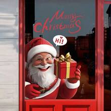 1 Christmas Window Decal Featuring Santa Claus And Gifts-Perfect For Decorating Shop Windows Or Glass Doors To Create A Festive Atmosphere. Static-Cling Sticker. Merry Christmas! - View 2