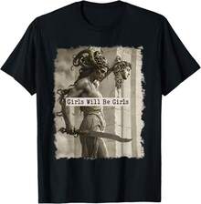 Girl Will Be Girls Funny Medusa  Support Unisex T-Shirt - 黑色 - 查看 1