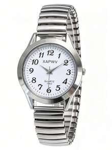 XAPWV 時尚復古石英表帶彈性帶適合男士和女士,阿拉伯數字錶盤和大指針設計 - 銀色 - 查看 9