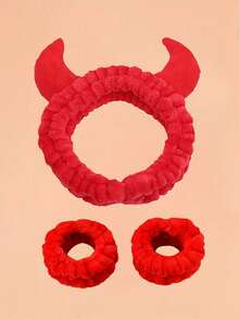 1 Set Cute Cow Horn Headband Funny Costume Hair Accessory Multi-Functional Face Washing Wristband Headband 3pcs - Multiple Styles - View 3
