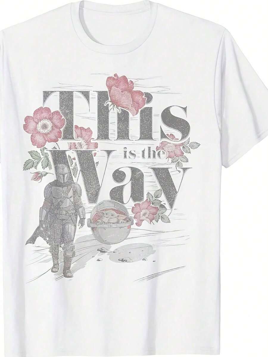 Playera Oversize Estampado Texto Floral Espacial Cuello Redondo Básica Streetwear Casual Estilo Retro Vintage Juvenil Aesthetic Novedad Alternativo - Blanco - Ver 1