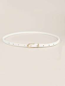1/4pcs Women's Classic PU Leather Thin Belt Set, Solid Color Square Buckle Adjustable Waist Belt, Suitable For Pants, Dresses, Casual, Office, Party And Other Occasions, Essential Wardrobe Accessory - Gold Buckle 100 - View 10