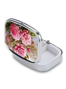 2D Flat Design, 1pc Exquisite Floral Pill Container, Small Pill Storage Box, 2-Compartment Pill Box, Portable Home Medicine Box, Suitable For Pocket, Bag, Travel, Great Gift Choice - Multicolor - View 3