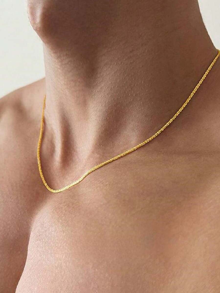 1pc European And American Style Stainless Steel Gold-Plated Cauliflower Chain Necklace With Sparkling Starry Effect, Minimalist Unisex Versatile Necklace, Perfect For Sports And Daily Looks