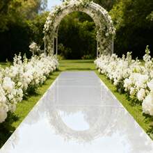 SENDERPICK 65FT X 3FT Silver Mirrored Floor Wedding Aisle Runner Mirror Rugs Roll Double Sided Bright Reflective, PET Carpet For Party, Birthday, Banquet, Restaurant Decoration - A - View 1
