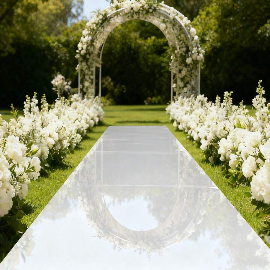 SENDERPICK 65FT X 3FT Silver Mirrored Floor Wedding Aisle Runner Mirror Rugs Roll Double Sided Bright Reflective, PET Carpet For Party, Birthday, Banquet, Restaurant Decoration - A - View 1