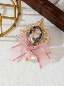 1pc Elegant Style Gorgeous Design Shiny Accessories College Badge Portrait Mesh Bow Shape Sparkling Rhinestone Badge Inlaid Elegant Women's Brooch Corsage Luxurious Jewelry Brooch Date Gift Collar Pin Suitable For Daily Wear - classic - View 5