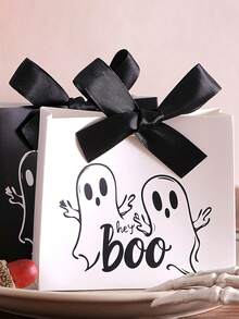 10 piezas/1 pieza Bolsas de regalo de papel con tema de Halloween "Hey Boo", bolsas de regalo con patrón de fantasmas, adecuadas para fiestas de Halloween, eventos temáticos, truco o , fiestas de disfraces y reuniones con temática vintage - Talla única - Ver 2
