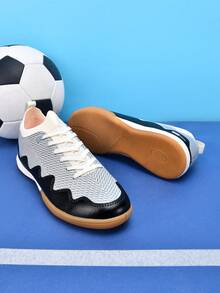 MINGBIN 1 Pair Professional Low-Top Flat Indoor Soccer Shoes, High-Top Sock-Like Wrap Design, Retro Wave Pattern Patchwork Design, Lightweight Shock-Absorbing Outsole, Delicate Touch, Enhancing Agility And Direction Changes, Specially Designed For 5-A-Side Football Matches - Black Silver - View 10