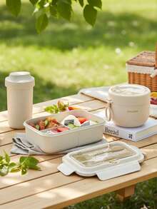 1pc Beige Lunch Box, Beige Oatmeal Cup, Grey Lunch Bag - Multicolor - View 9