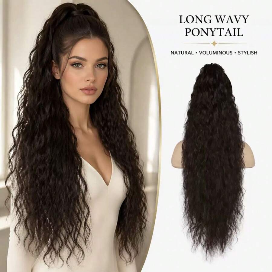 75cm Long Wavy Claw Clip Ponytail Hair Extension, Fluffy Corn Wave Synthetic Curly Ponytail Hair Piece For Women Daily Styling - Multicolor - View 1