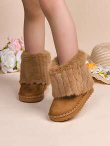 Girls' Faux Fur Ankle Snow Boots, Warm Lining Non-Slip Thick Sole Winter Ankle Boots, Children's Casual Cold-Proof Shoes - Brown - View 8