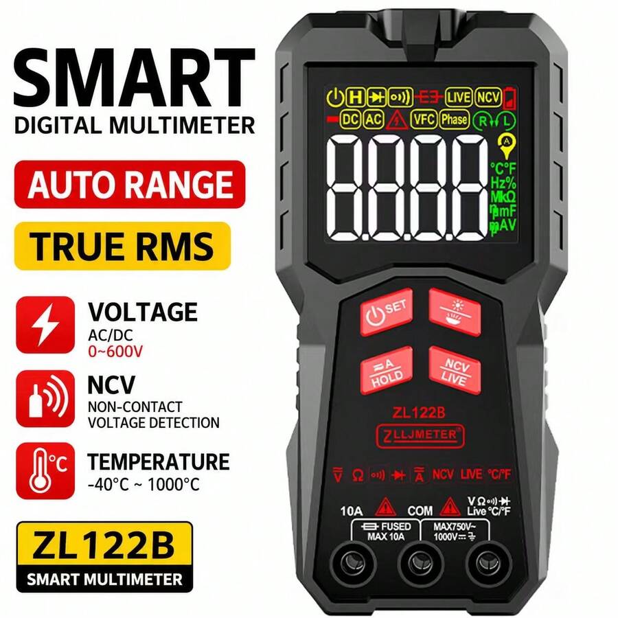 Đồng hồ vạn năng kỹ thuật số mini thông minh 4000 số đếm, tự động chọn thang đo, kiểm tra điện áp, thông mạch, điện trở, NCV, đo điện trở Ohm, diode, NCV.