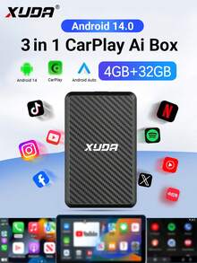 XUDA Nueva Caja Inteligente 3 en 1 Android 14 Inalámbrica CarPlay y Android Auto Núcleo Cuádruple 2GB RAM+16GB ROM/4GB RAM+32GB ROM Soporte de Aplicaciones Integradas Compatible con el 98% de los Vehículos con CarPlay Cableado Original o Android Auto Cableado - A - Ver 14