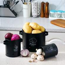 Ensemble de 3 boîtes de rangement pour pommes de terre, oignons et ail – Boîtes de stockage pour légumes pour cuisine champêtre - Voir 3
