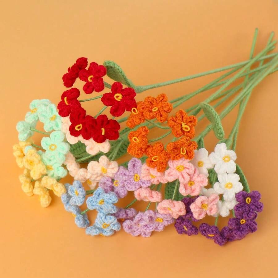 1/3/5件手工鉤編勿忘我毛線花,每莖6朵花,粉色、藍色、白色、紅色毛線編織勿忘我仿真花,適合居家客廳、餐廳、臥室花瓶裝飾、鞋櫃、餐桌、咖啡桌等仿真花裝飾,可用於畢業、生日等禮物DIY花束包裝 - 彩色 - 查看 1