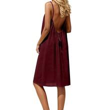 Vestido corto tirantes espalda descubierta seda fría liso 2026 mujer estilo europeo-americano, playa vacaciones - Burdeos - Ver 2