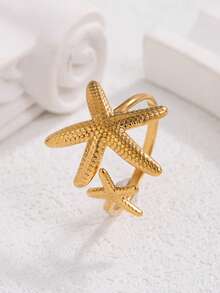 MECYLIFE 1 buah Cincin Bintang Laut Stainless Steel Lucu, Modis, dan Populer, Warna Emas, Dapat Diatur, Cocok untuk Wanita, Aksesori Pantai Musim Panas - Yellow Gold - View 5