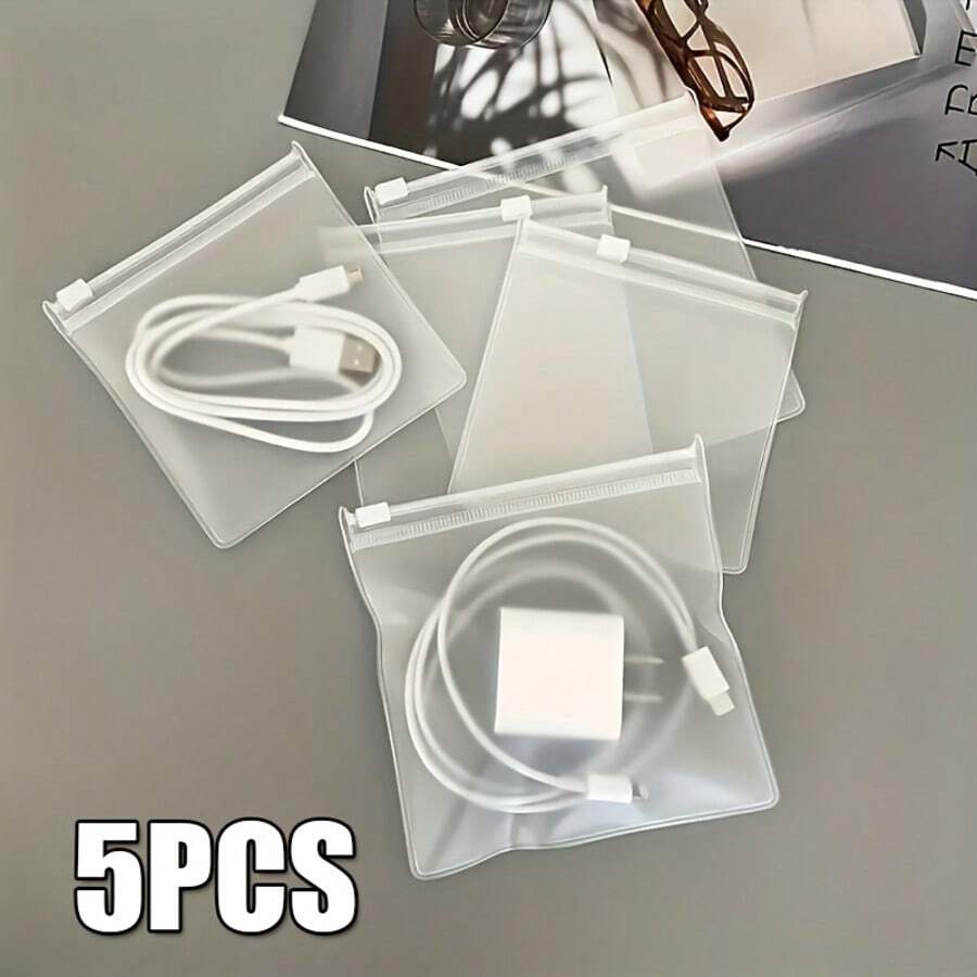 5入可重複使用透明收納袋,適用於電纜、充電器與小配件的收納袋 - 彩色 - 查看 1