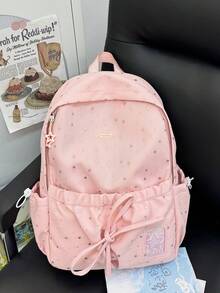 粉色星星印花抽繩後背包，韓系Ins溫柔風輕量學生書包，適合青少年返校日常通勤 - 多色 - 查看 13