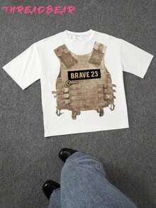 Camiseta retro de estilo callejero con patrón Y2K, Poliéster 220g, manga corta, cuello redondo, holgada y casual para hombre, moda verano - Blanco - Ver 1