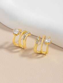 1 Pair Exquisite Personalized 3-Prong Curved Line Stud Earrings, Classic Commute High-End - Gold - View 5
